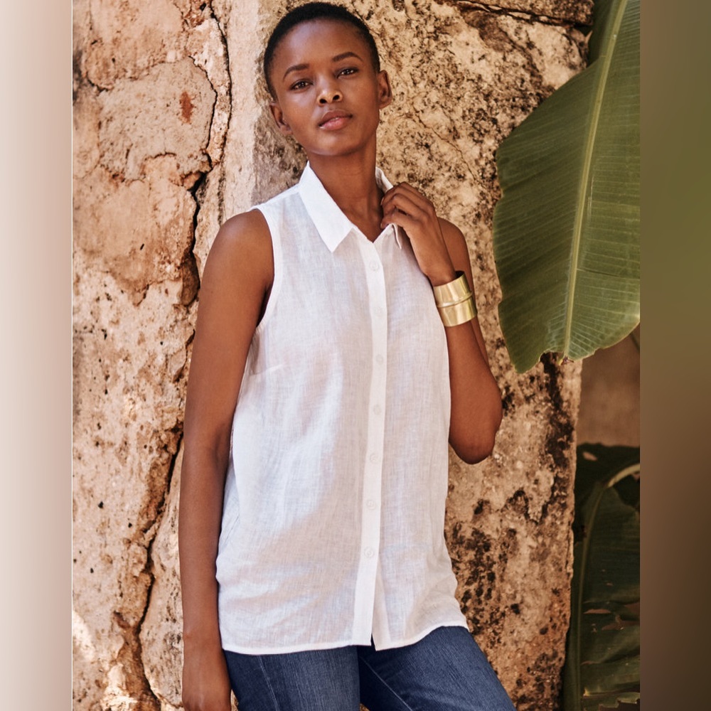 Garnet Hill Easy Linen Button-Down Tank Top Shirt Size 4 Small S